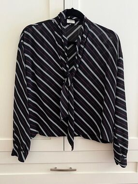 Wilfred Black Striped Tie-Neck Blouse